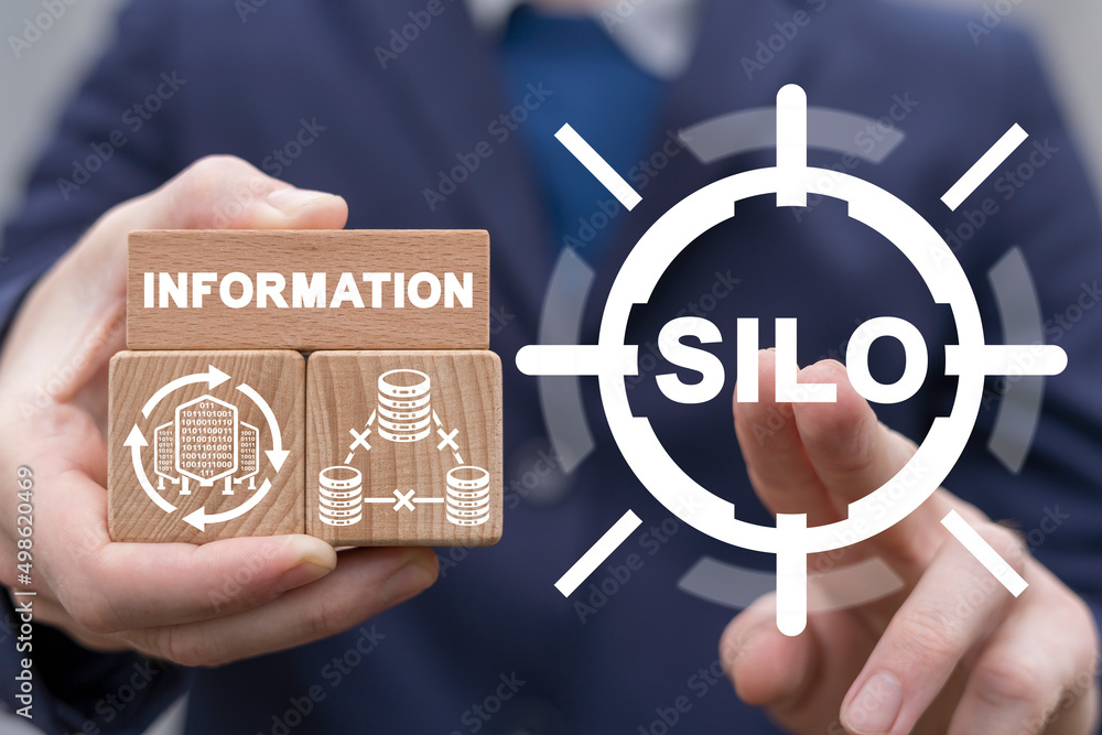 Poster concept of information silo. the problem of disparate big data storage, communicaton and processing.