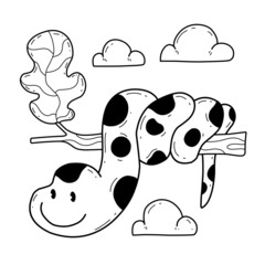 animals coloring book alphabet. Isolated on white background. Vector cartoon snake.