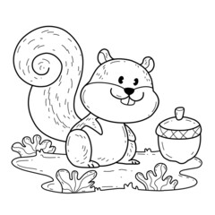 animals coloring book alphabet. Isolated on white background. Vector cartoon squirrel.