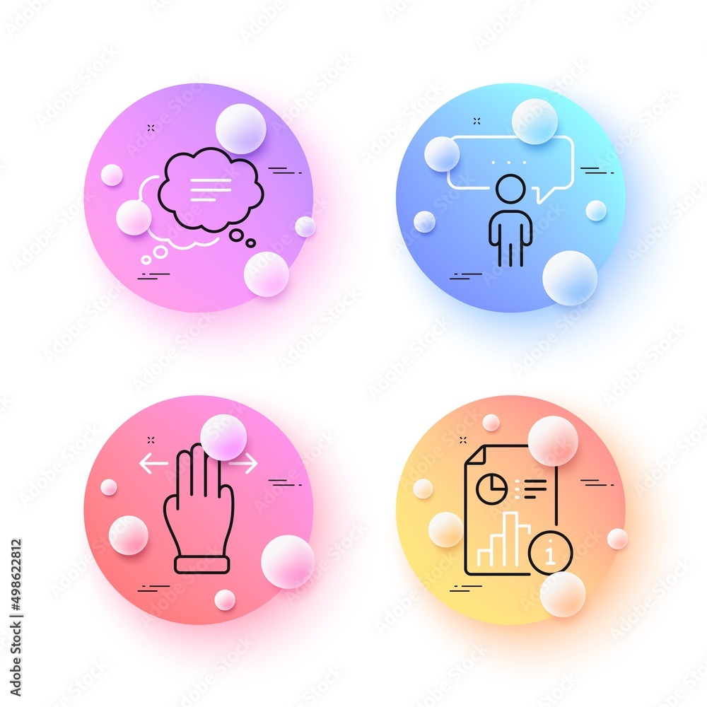 Poster multitasking gesture, consulting business and report minimal line icons. 3d spheres or balls buttons