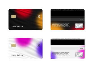 Bank credit card template abstract black and white background. Credit and debit card layout on front and back sides.