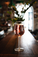 glass of rose wine in a bar