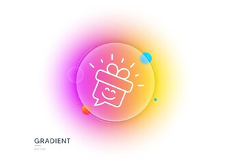 Smile line icon. Gradient blur button with glassmorphism. Gift box emoticon sign. Speech bubble symbol. Transparent glass design. Smile line icon. Vector