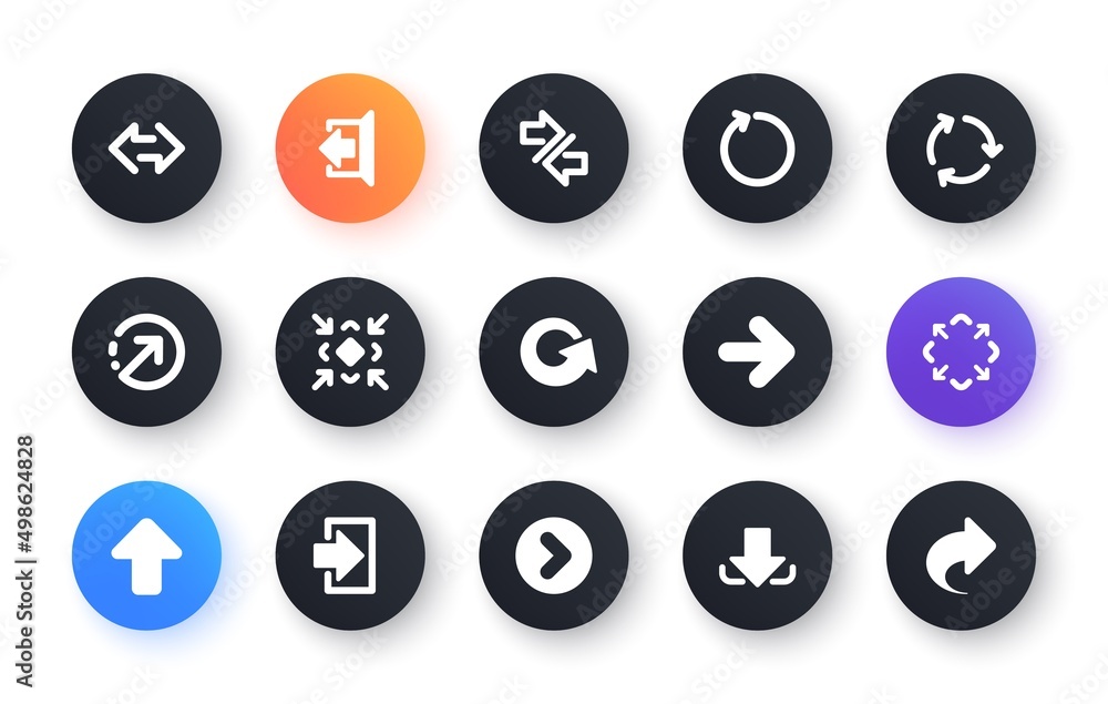 Poster arrow icons. download, synchronize and share. navigation classic icon set. circle web buttons. vecto