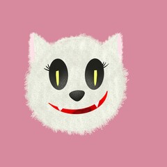 hand drawn cartoon cat muzzle isolated on pink background