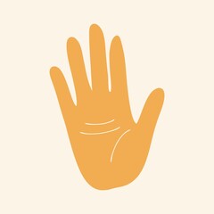 Hand showing five fingers, high five sign. The concept of a communicative gesture. Flat design, hand drawn cartoon, vector illustration.