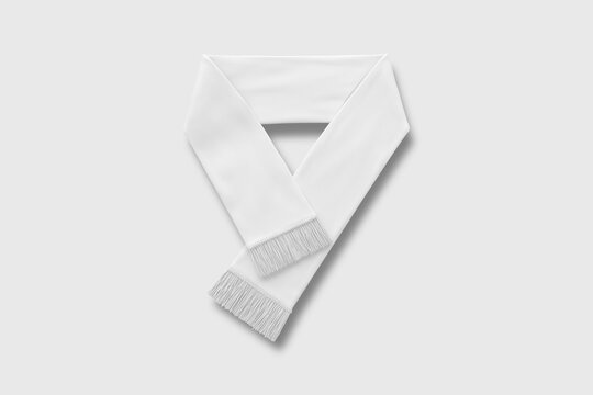 Blank white knitted soccer scarf mockup isolated on white background. 3D rendering. Mock-up