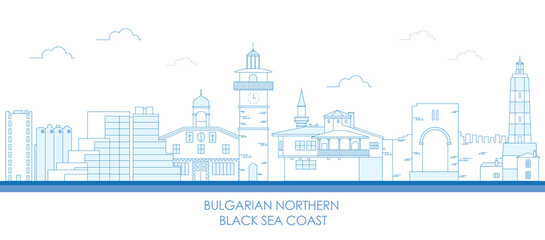 Outline Skyline panorama of Bulgarian northern Black sea coast  - vector illustration
