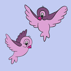cartoon birds in flight, on an isolated background, drawing