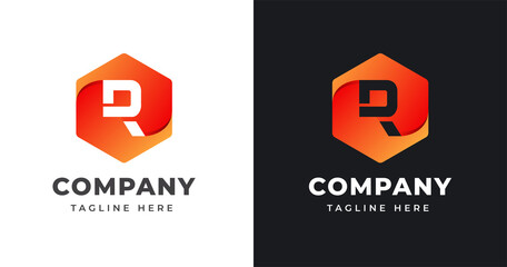 Letter R logo design template with polygonal
 shape concept gradient element geometric