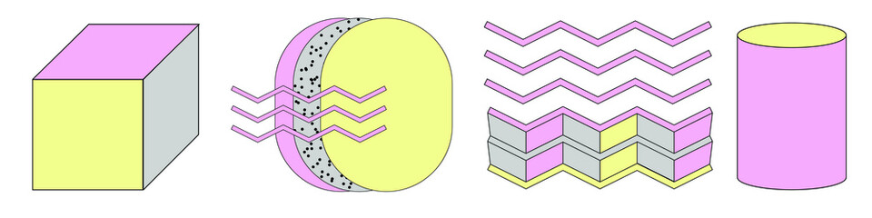 Geometric shapes in retro style vector illustration set
