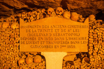 The Catacombs of Paris underground ossuaries, which hold the remains of more than six million...