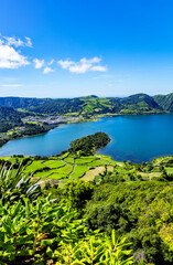 Fototapeta na wymiar Lagoa Azul, Lagoa das Sete Cidades, São Miguel Island, Azores, Açores, Portugal, Europe.