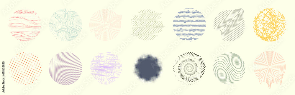 Aufkleber Universal round abstract shapes and patterns. Geometric shapes in drawn doodle style. Modern elements artistic box - Monochrome circle, topographic, line, modern patterns for poster, banners. Vector