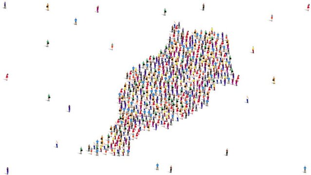 Morocco Map A large group of people form to create a Moroccan map. 4K Video Animation.