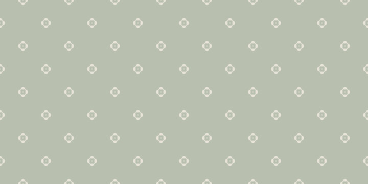 Simple floral seamless pattern. Retro vintage style ornament. Vector minimalist seamless texture with small flower shapes. Abstract minimal geometric background. Soft green repeat decorative design
