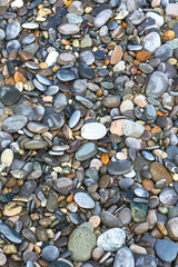 colored sea pebbles on a rocky beach close-up