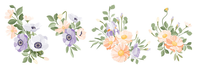 Wedding floral bouquets vector illustrations
