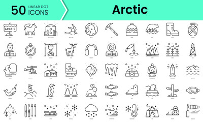 Obraz na płótnie Canvas Set of arctic icons. Line art style icons bundle. vector illustration