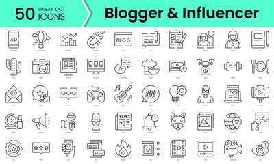 Fototapeta na wymiar Set of blogger and influencer icons. Line art style icons bundle. vector illustration