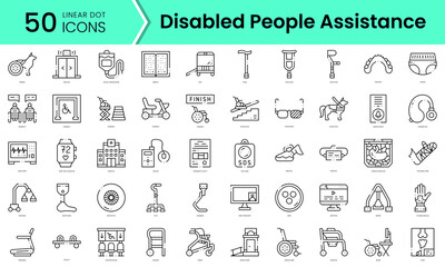 Fototapeta na wymiar Set of disabled people assistance icons. Line art style icons bundle. vector illustration