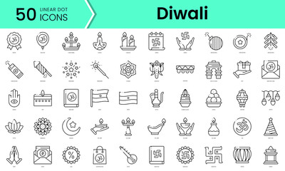 Set of diwali icons. Line art style icons bundle. vector illustration