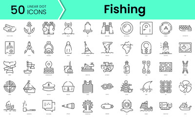 Set of fishing icons. Line art style icons bundle. vector illustration