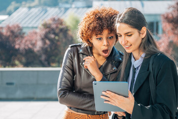 shopping business girl showing offer with device