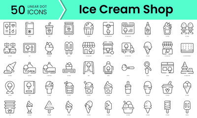 Fototapeta na wymiar Set of ice cream shop icons. Line art style icons bundle. vector illustration
