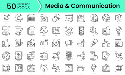 Fototapeta na wymiar Set of media and communication icons. Line art style icons bundle. vector illustration