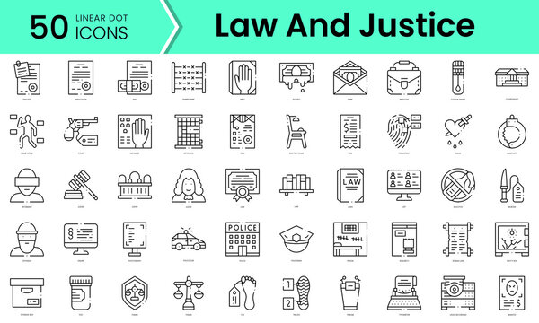 Set of law and justice icons. Line art style icons bundle. vector illustration