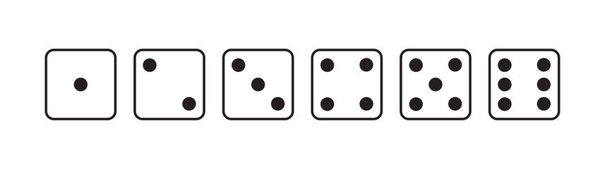 Dice vector icon. Game casino cube, black six dots set isolated on white background. Poker simple illustration