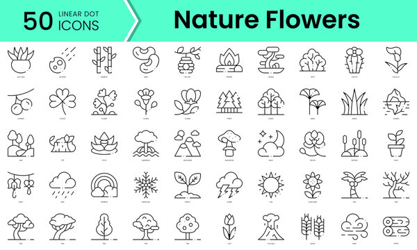Set of nature flowers icons. Line art style icons bundle. vector illustration