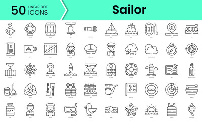 Set of sailor icons. Line art style icons bundle. vector illustration