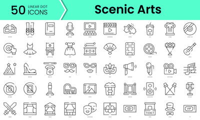 Set of scenic arts icons. Line art style icons bundle. vector illustration
