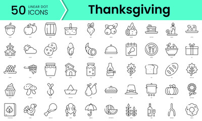 Obraz na płótnie Canvas Set of thanksgiving icons. Line art style icons bundle. vector illustration
