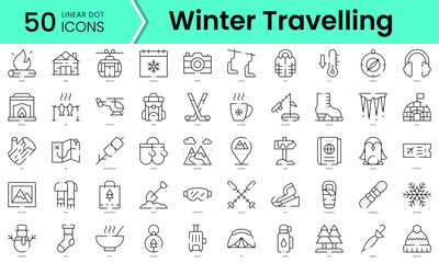 Set of winter travelling icons. Line art style icons bundle. vector illustration