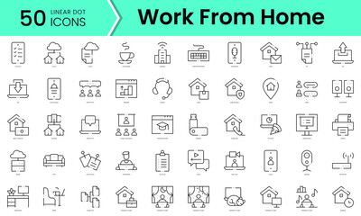 Fototapeta na wymiar Set of work from home icons. Line art style icons bundle. vector illustration
