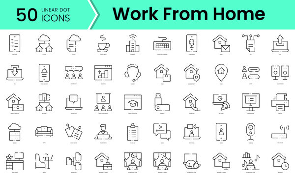 Set Of Work From Home Icons. Line Art Style Icons Bundle. Vector Illustration