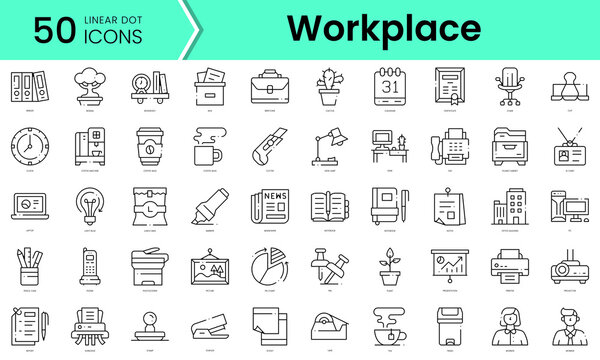 Set of workplace icons. Line art style icons bundle. vector illustration