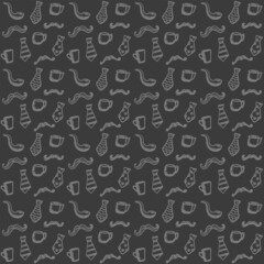 Doodle style seamless pattern with mustaches, cups and neckties