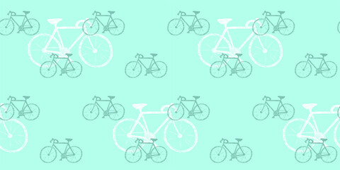 Doodle style vector seamless pattern with cartoon bicycles