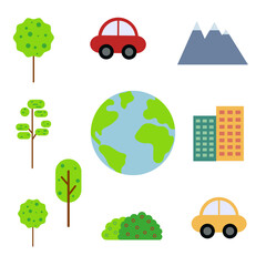 Vector illustration of collection for Earth Day. Set stickers. Save environment.