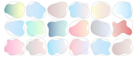 Organic blob shape with irregular form abstract gradient color vector illustration. Random oval figure with line, asymmetric spot, round amoeba blot. Set of contemporary bubble blotch background - obrazy, fototapety, plakaty