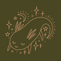 Cute boho baby girl magic cartoon salamander axolotl vector illustration. Funny ambystomidae.
