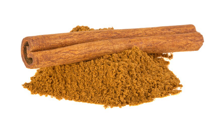 Cinnamon sticks and powder isolated on a white background
