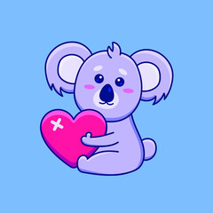 Cute cartoon koala with heart in vector illustration. Animal isolated vector. Flat cartoon style