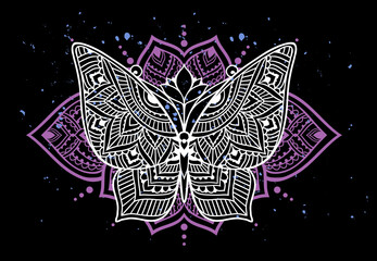 Butterfly Mandala. Vector zen decorative element.
