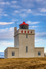 The old lighthouse building at Dyrhólaey on the south coast of Iceland