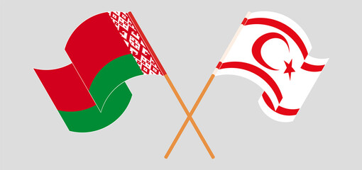 Crossed and waving flags of Belarus and Northern Cyprus